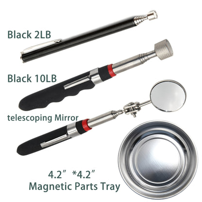Telescoping Magnetic Pickup Tool Set with Three Bundle Configurations, Strength Labels, Tray or Inspection Mirror