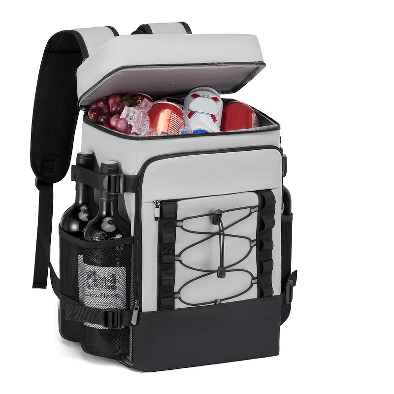 Insulated Cooler Backpack Leakproof Thermal Lunch Bag, Large Capacity Waterproof Cooling Rucksack for Camping, Hiking, Picnic & Beach, Foldable Soft Cooler Bag for Men & Women, Black & Grey