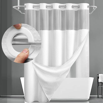 Hookless Waffle Shower Curtain with Snap-In Liner, Sheer Top Window, Four Colors and 74 x 71-Inch Size