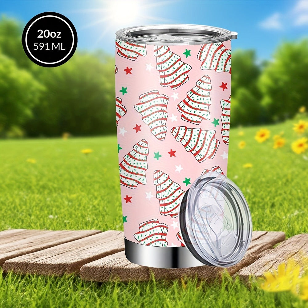 Insulated Tumbler 20oz Christmas Tree Cookie Graphic in Pink Stainless Steel with Lid and Straw