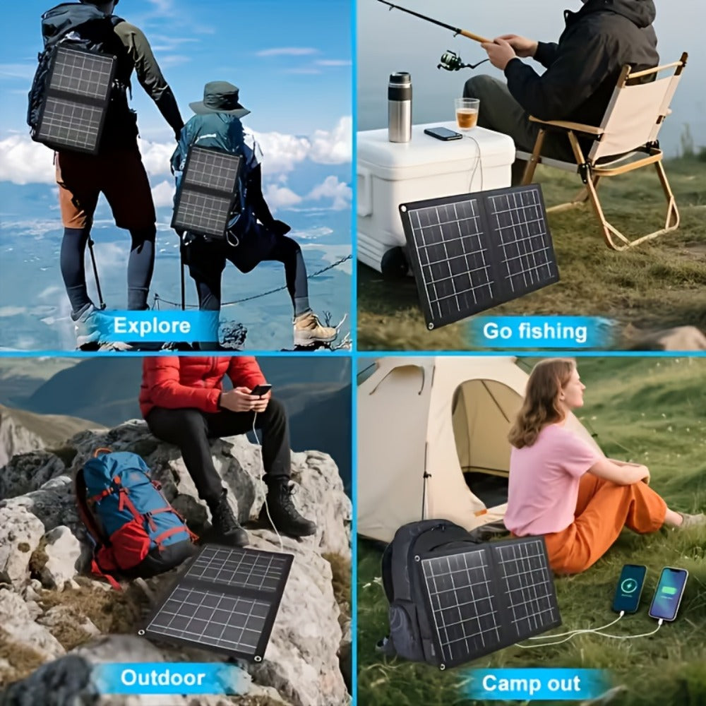 30W Foldable Solar Charging Panel - 2-in-1 Portable Design, USB Port, Fast Charge for Smartphones, Tablets & Action Cameras, Lightweight for Camping, Hiking & Travel