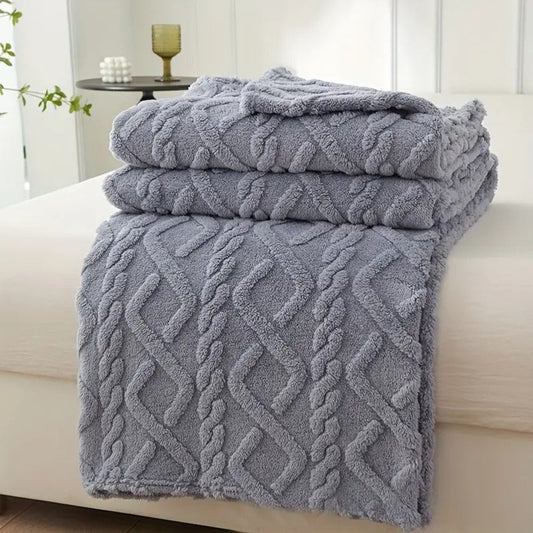 3D Plush Dense Weave Fleece Blanket – Ultra-Soft Warm Throw for Bed, Couch, Travel & Outdoor, Air-Conditioning Friendly, 3 Colors, 2 Sizes