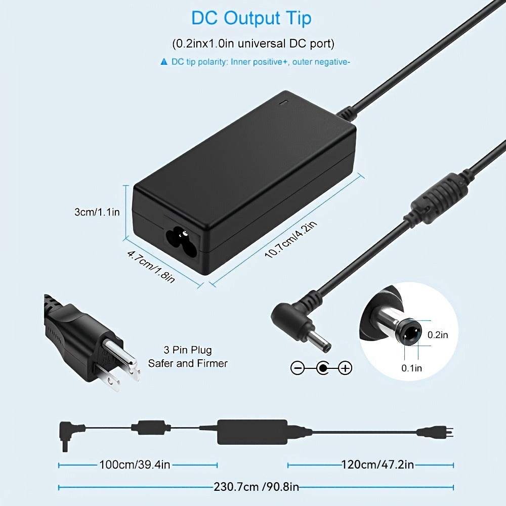 Fixed 19V 3.42A 65W Power Adapter with No-Tip or Nine-Tip Connector Configuration and US Cord