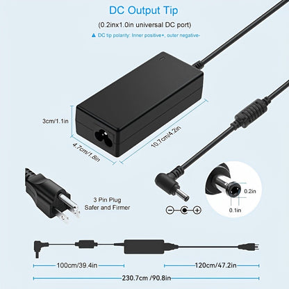 Fixed 19V 3.42A 65W Power Adapter with No-Tip or Nine-Tip Connector Configuration and US Cord