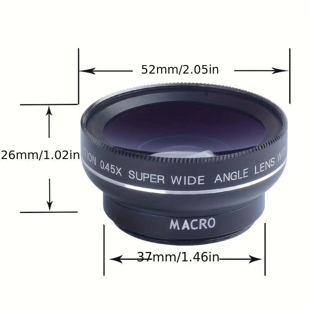 Two-in-One Universal Clip-On Smartphone Camera Lens with 0.45x Wide Angle and 12.5x Macro Optics
