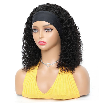 Kinky Curly Headband Human Hair Wig in Natural Color with 14-, 16- or 20-Inch Length Options