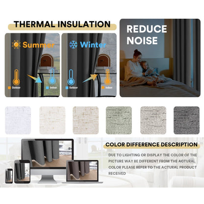 Two-Panel Linen-Textured Blackout Curtain Set in Six Colors with 52-Inch Width and Four Lengths