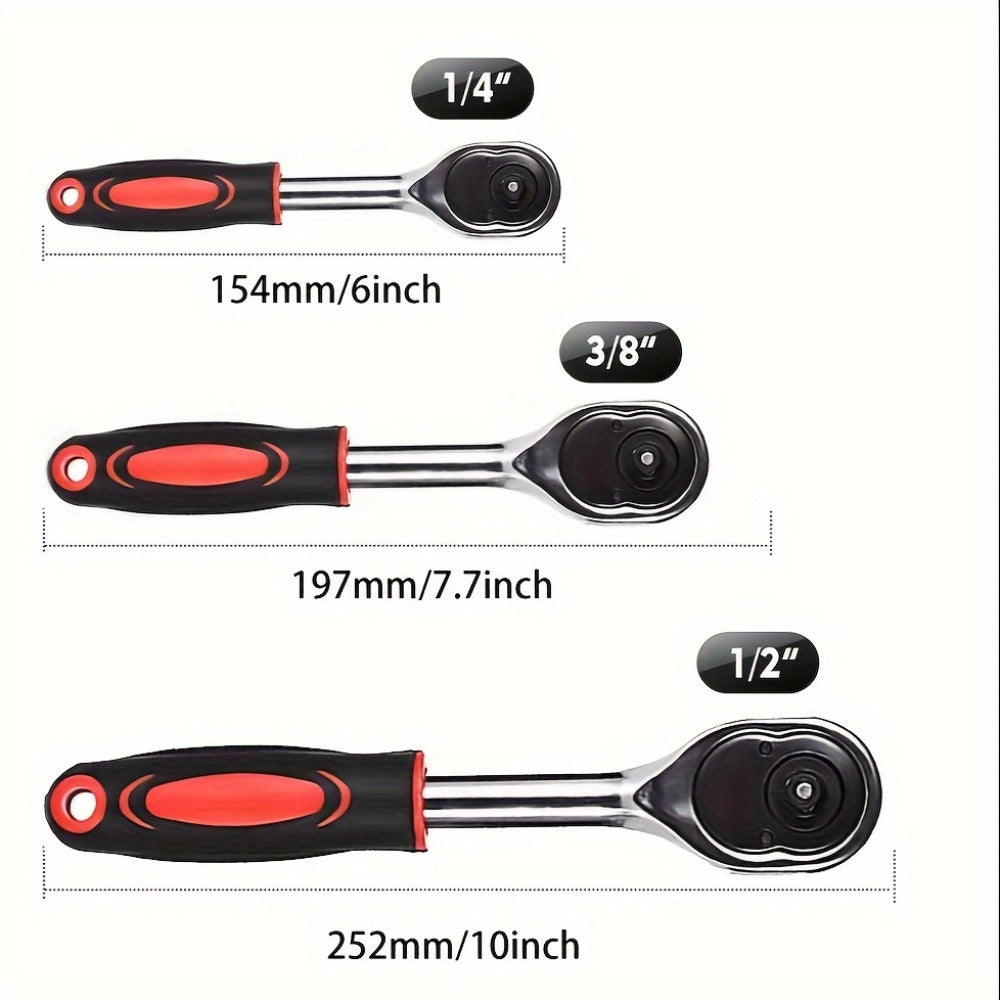 Three-Piece Ratchet Handle Set with 1/4, 3/8 and 1/2-Inch Drives, 72- or 24-Tooth Options Pictured