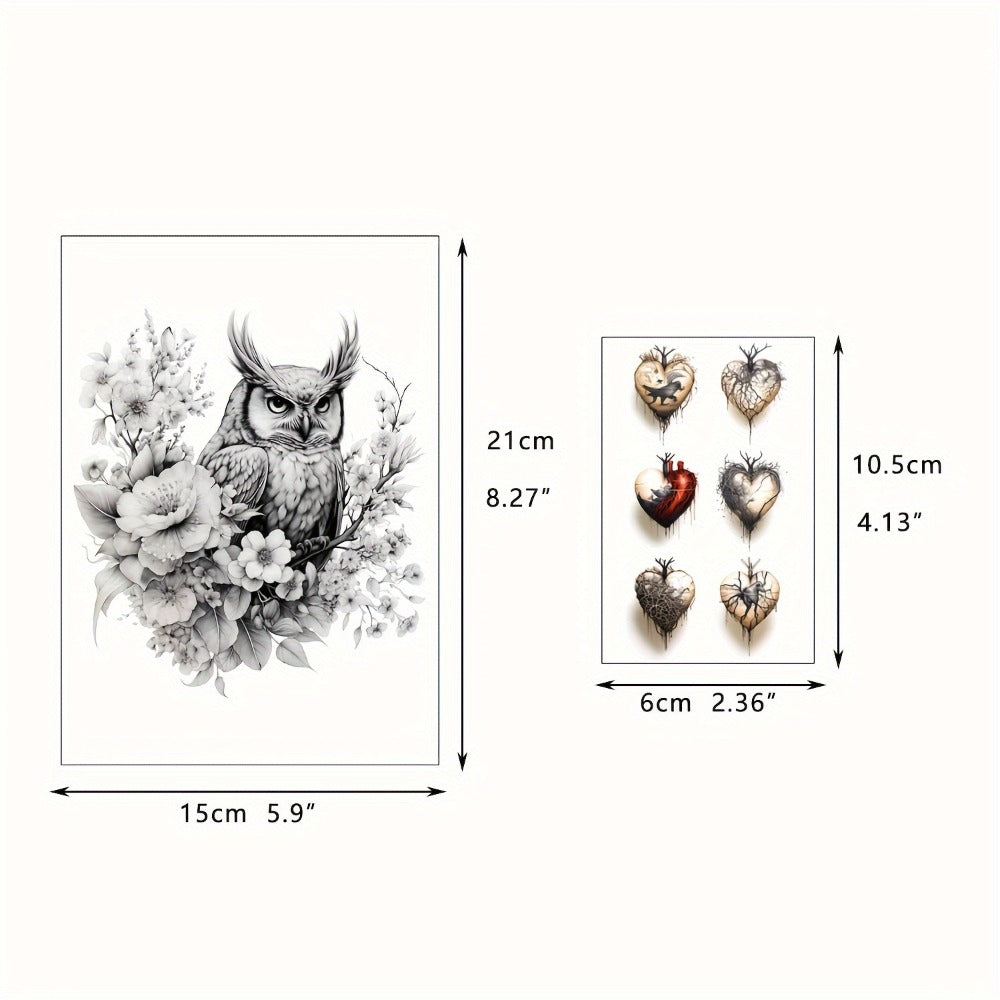 Temporary Tattoos, 44-Sheet Black Animal and Mountain Set with Wolf, Lion and Tiger Designs in Large and Small Sizes