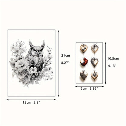 Temporary Tattoos, 44-Sheet Black Animal and Mountain Set with Wolf, Lion and Tiger Designs in Large and Small Sizes