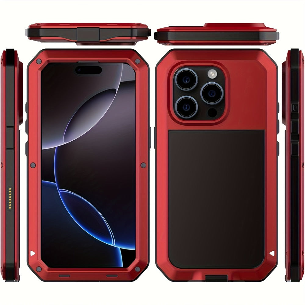 Metal Silicone Heavy Duty iPhone Case Full Body Protection – Anti-Drop Dustproof Shockproof Cover for iPhone 11 12 13 14 15 16 17 Air Plus Pro Pro Max | High-End Fashion Design