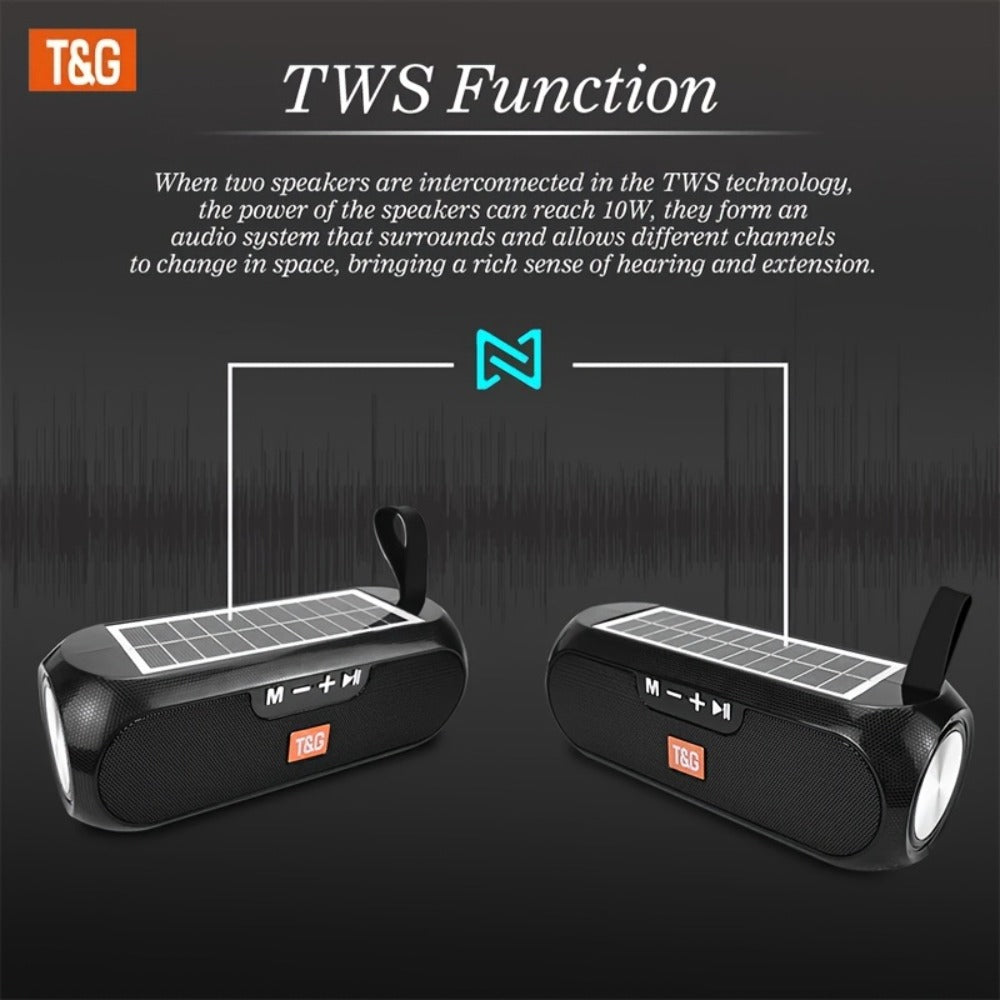 TG182 Solar Powered Bluetooth Speaker – 10W Outdoor Wireless Speaker, 1200mAh Battery, TF Card, FM Radio, AUX Input, Type-C Charging, Compatible with Phone, Tablet, Computer & TV