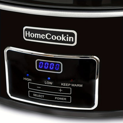 Slow Cooker 7.5 Quart Digital Programmable with Timer Ceramic Pot Stainless Steel Housing 3 Heat Settings Low High Keep Warm Large Capacity for Family Dinners Holiday Feasts Serves 10 Plus People