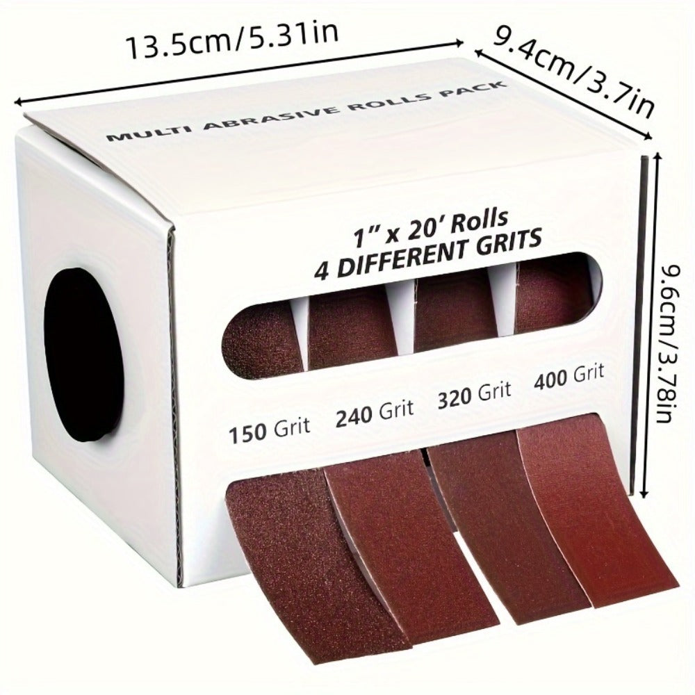 Pull-Through Sandpaper Roll Dispenser Set with Four, Five or Six Abrasive Grit Rolls Pictured