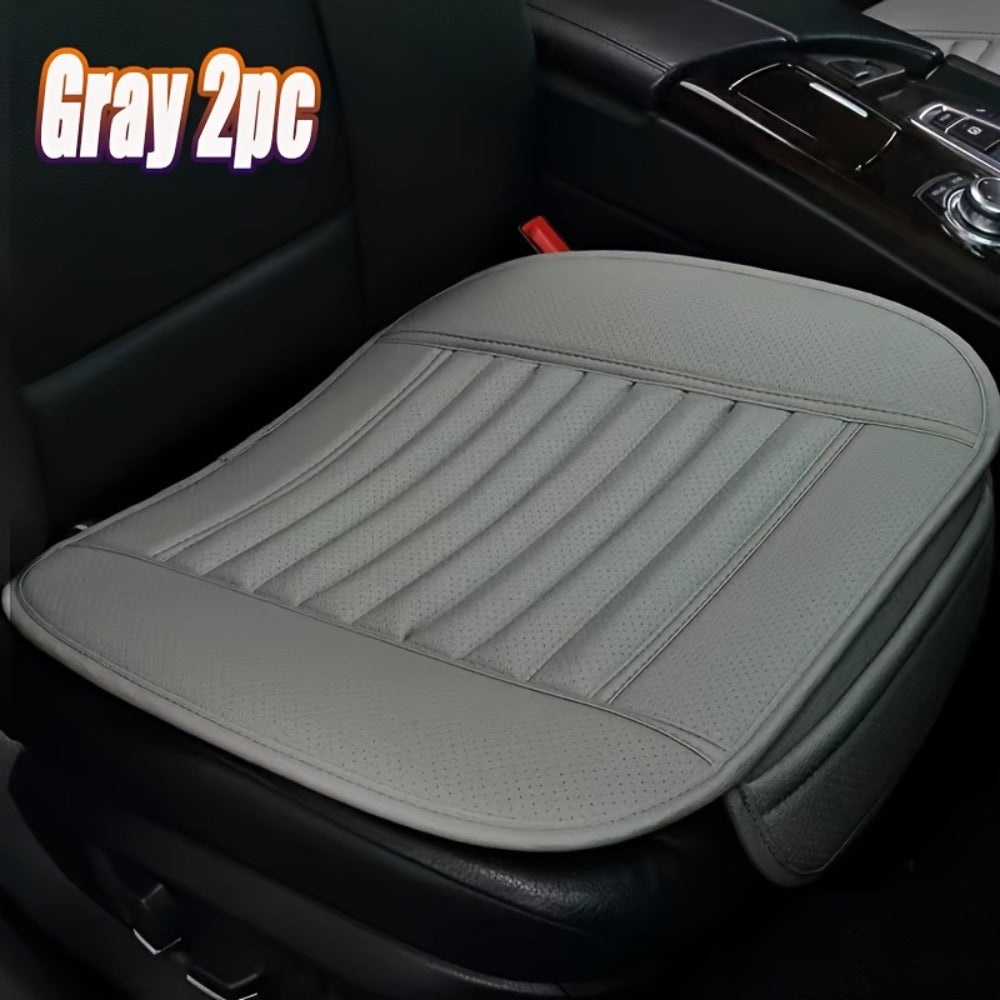Car Seat Pads 2pcs Front – Non-Slip Rubber Base, Breathable Backless Design, Universal Fit All-Season Comfort Cushion, Black Beige Grey Car Interior Seat Cover Pad Set