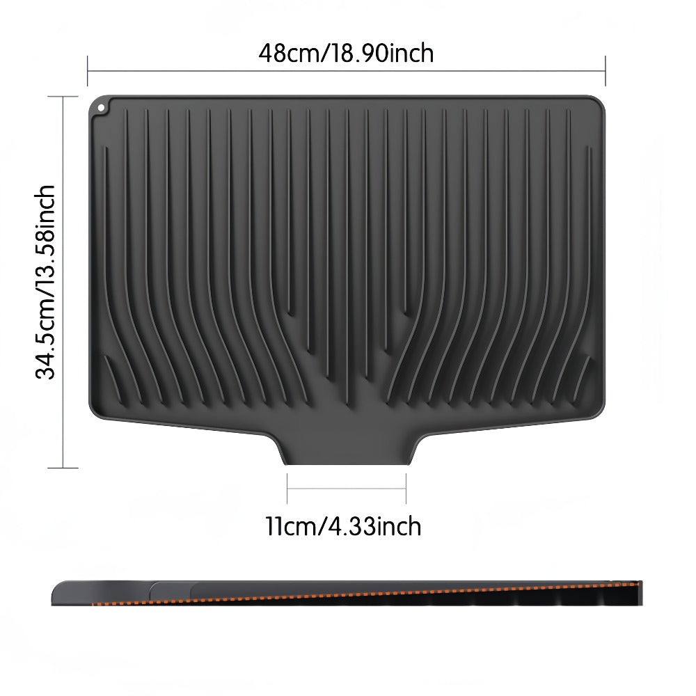 Kitchen Mat Set, 34.5x19-Inch Silicone Slope-Drain Drying Pads in Black or Gray, Single or 2-Piece Options