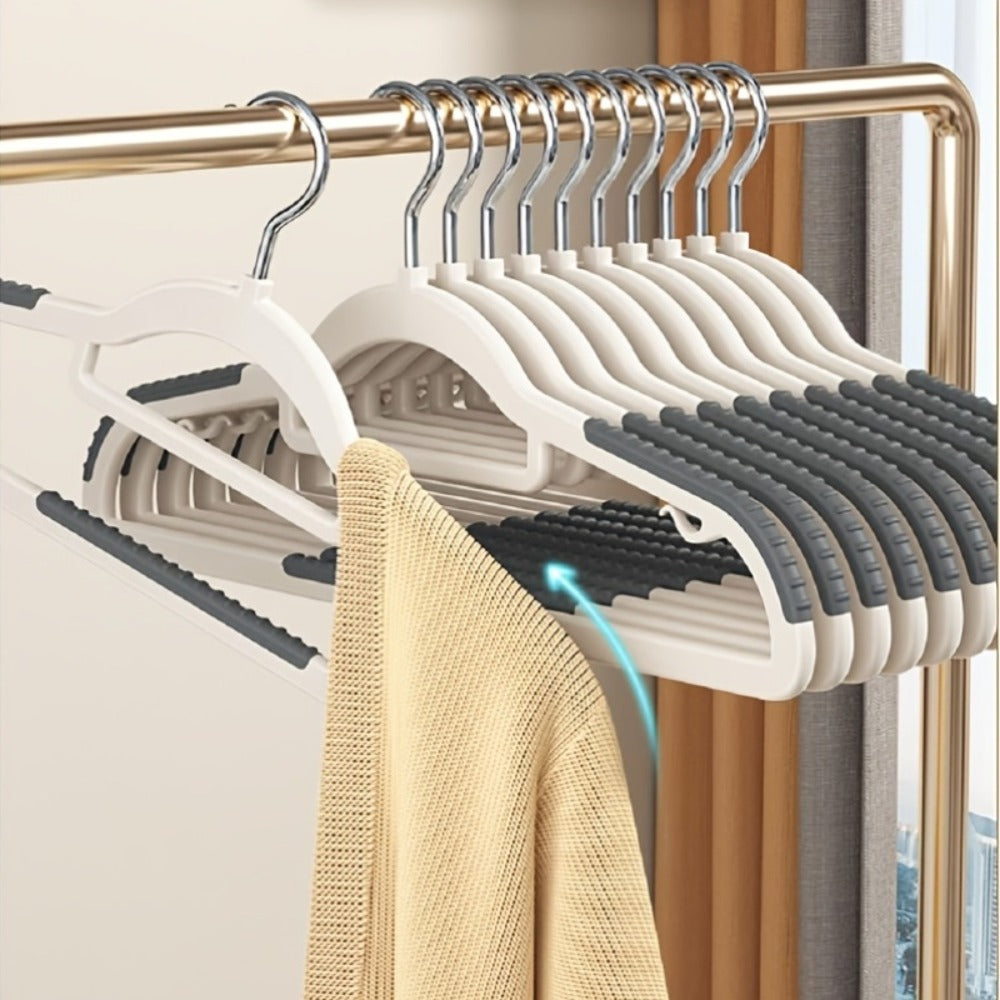 Non-Slip Clothes Hangers 50 Pack with 8 Clasps - Heavy Duty Space Saving Velvet Shoulder Strips Wardrobe Hangers for Shirts, Pants, Coats, Scarves, Wet Dry Use, Closet Organizer