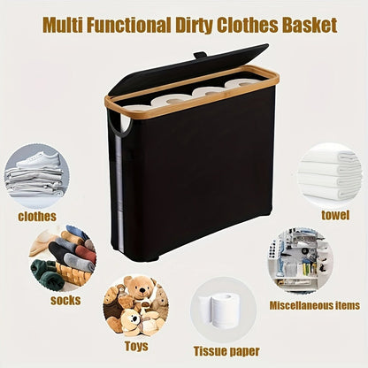 Lidded Toilet Paper Storage Basket with Bamboo-Style Rim in Five Color and Accessory Configurations