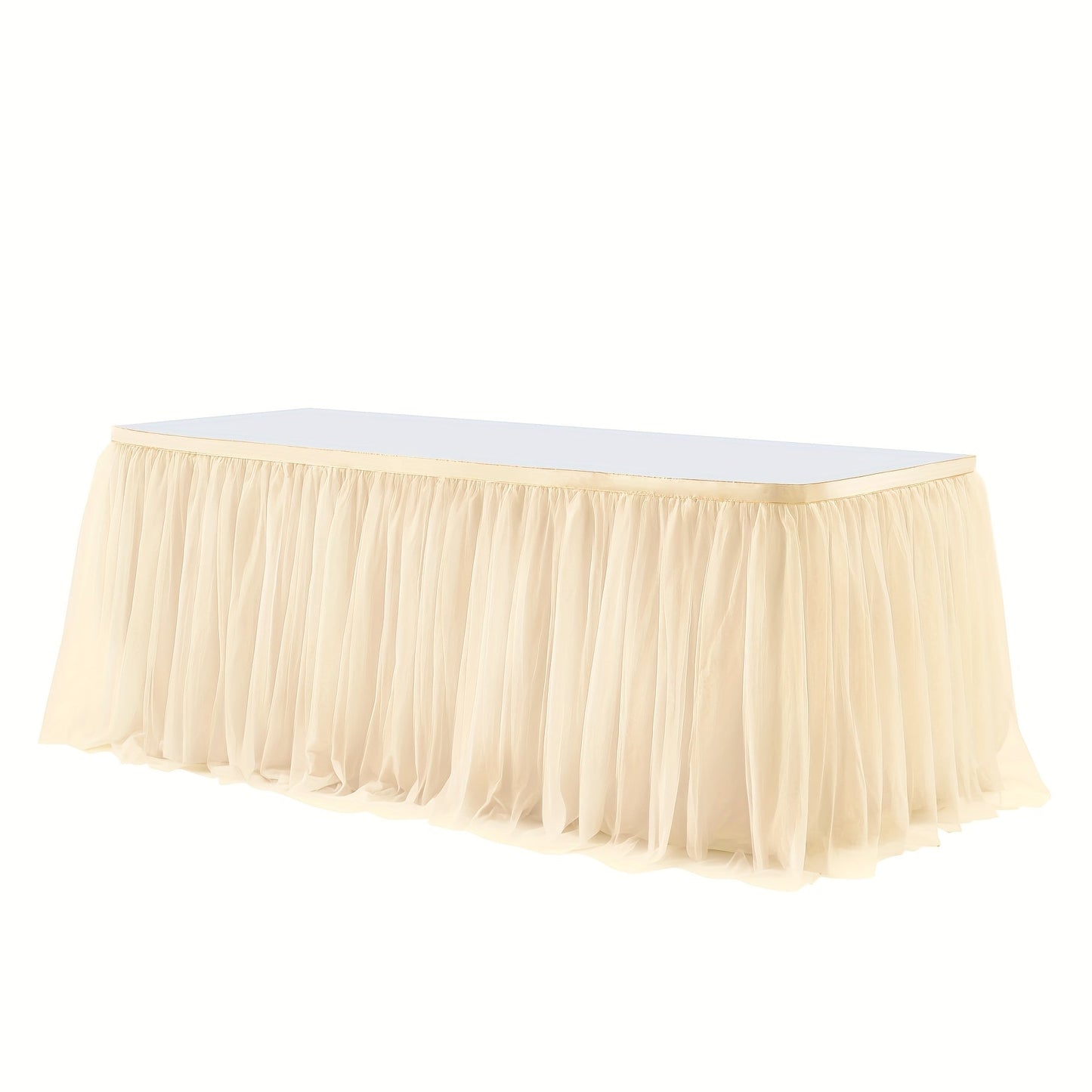 Pink Tutu Table Skirt 6ft – Ruffle Tulle Table Skirt for Rectangle & Round Tables, Princess Girls Birthday Party, Cake Dessert Table Decor, Gold Brim, Multiple Colors Available