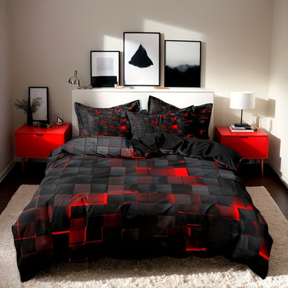 3-Piece Duvet Cover Set with Dimensional Geometric Cube Print, Zipper Closure and Five Color Options