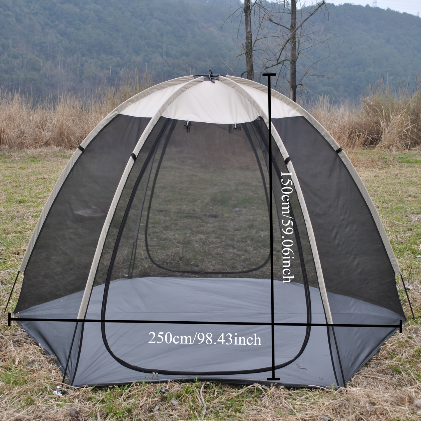 Portable Khaki Dome Screen Tent with Full Mesh Panels, Wide Zippered Entry and Flexible Pole Frame