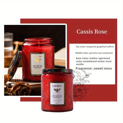 Single-Wick Relief Glass Jar Candle with Seven Scent Labels, Crystal-Style Detail and Boxed Presentation