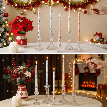 Patterned Taper Candle Set with 9.84-Inch Height in Green, Purple, Blue or Pink and Two- or Four-Piece Options