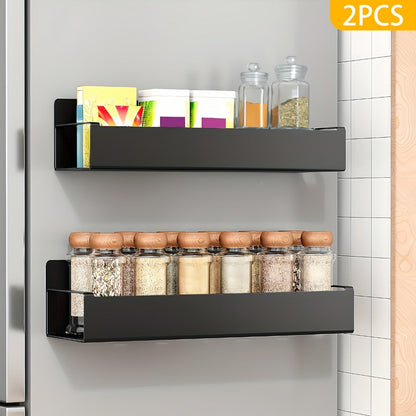 Magnetic Storage Box Organizer for Refrigerator, Washing Machine & Coffee Machine – Strong Magnetic Adsorption No-Drill Spice Rack & Kitchen Organizer, Stylish Household Storage (Black/White, 2/4pcs)