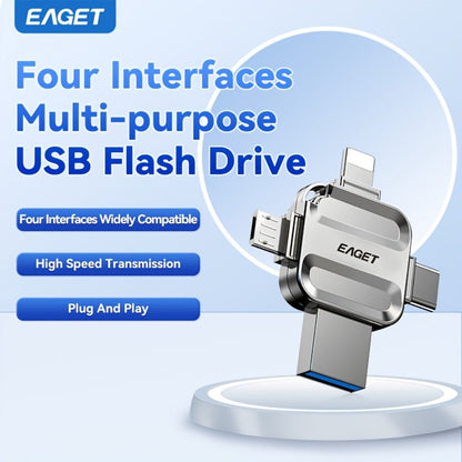 EAGET I50 iPhone Flash Drive USB 3.0 High Speed 4-in-1 Lightning Type-C Micro USB OTG Memory Stick 32GB 64GB 128GB 256GB for iPhone iPad Android Mac PC Photo Backup Storage