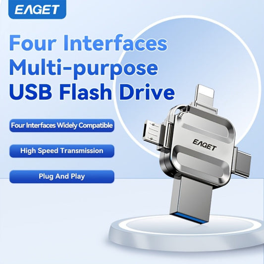 EAGET I50 iPhone Flash Drive USB 3.0 High Speed 4-in-1 Lightning Type-C Micro USB OTG Memory Stick 32GB 64GB 128GB 256GB for iPhone iPad Android Mac PC Photo Backup Storage