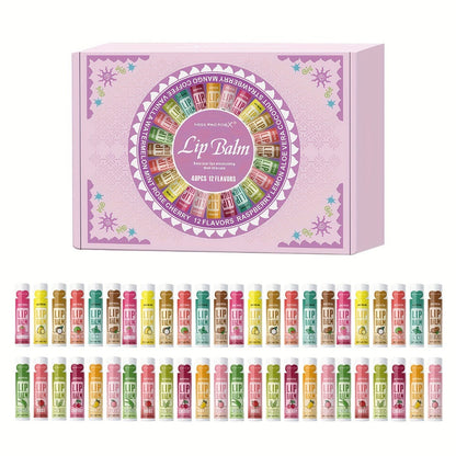 Lip Balm Gift Set 48pcs MISS FACTORX - Moisturizing Glycerin Lip Butter, Hypoallergenic Natural Finish for All Skin Types, Unisex Adult Lip Care Variety Pack, Valentine's Day & Mother's Day Gift for Her