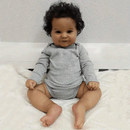 Reborn Doll Maddie 20-Inch Full Soft Vinyl Figure with Hand-Rooted Dark Hair, Acrylic Eyes and Accessory Set