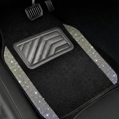 Crystal Bling Car Floor Mats for Women – Sparkling Diamond & Flash Glitter Universal Non-Slip Waterproof Auto Floor Pads, Fashionable Car Interior Accessory, 4/8pcs Set, Great Christmas Gift