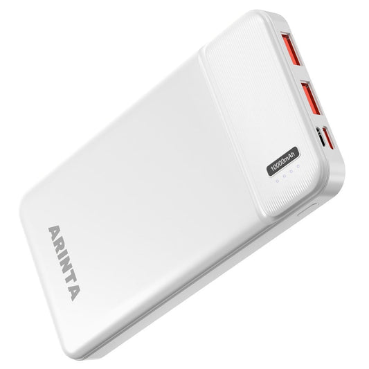 Power Bank 10000mAh Slim with 22.5W PD, 20W USB-C Input/Output and Dual USB-A Ports in Black or White