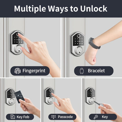 Anti-Peep Keypad Door Lock with Fingerprint & Auto-Lock - Biometric Smart Lock, IC Card Option, Keyless Entry for Home, Bedroom, Office & Apartment, Easy DIY Install, Black & Silver
