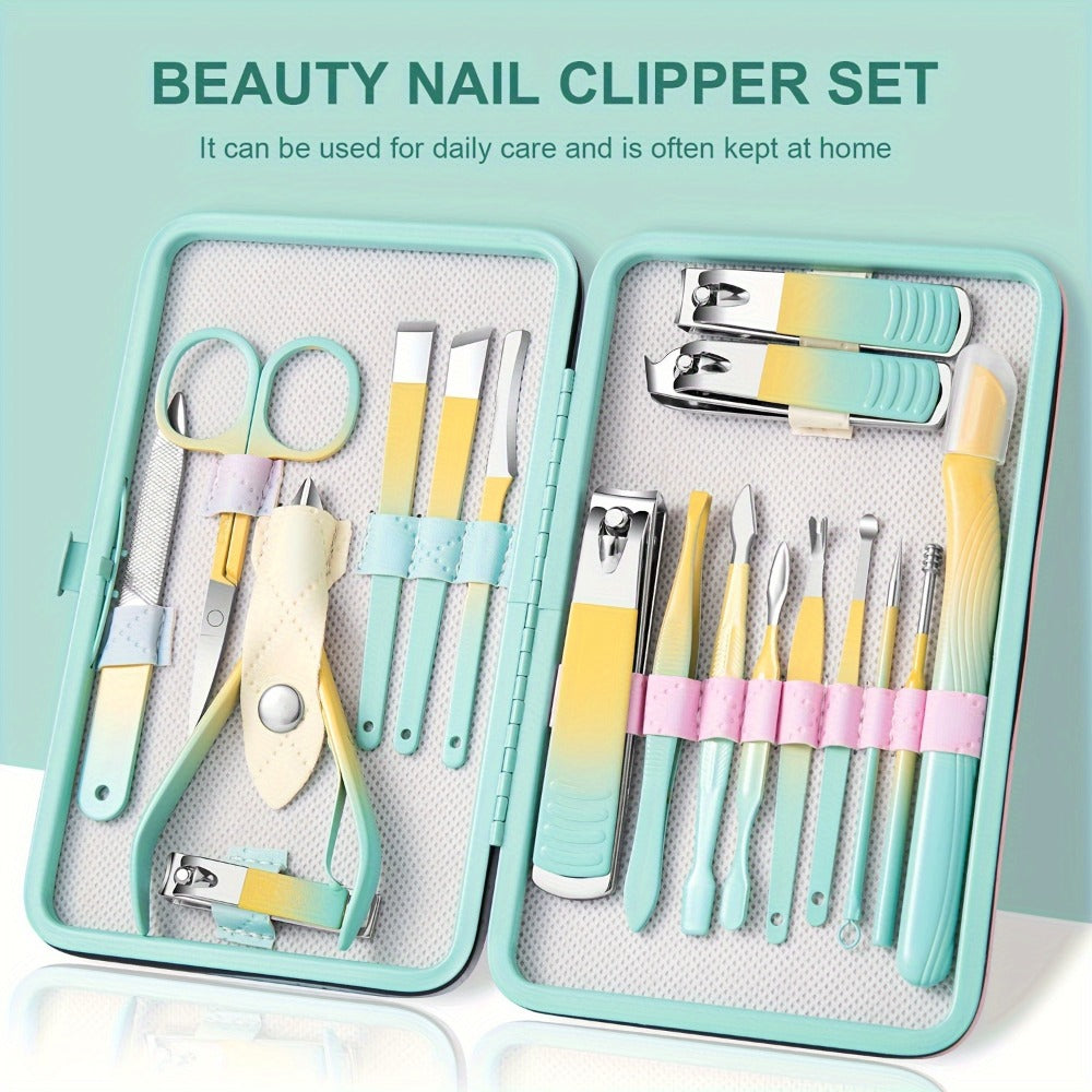 Manicure Pedicure Set 18 In 1 Professional Nail Clipper Kit - Stainless Steel Toe Nail Clippers Nail File Cuticle Pusher Cuticle Trimmer Portable Travel Case Nail Care Tools Gift for Women Men Seniors Family
