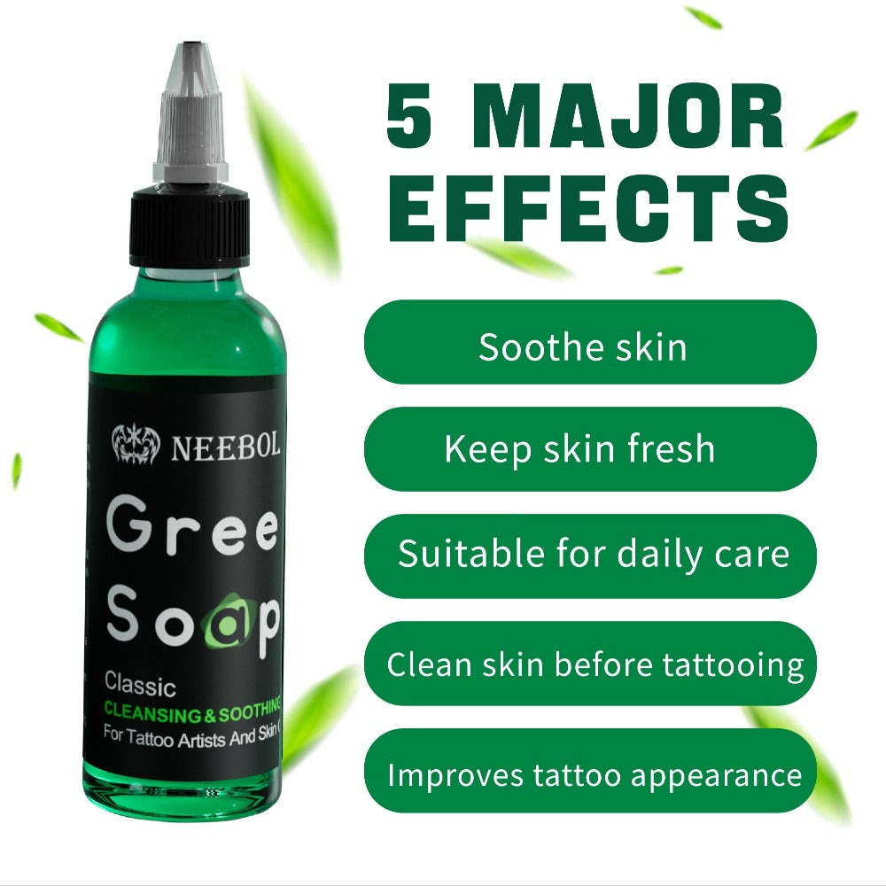 Tattoo Green Soap Cleaning Kit Neebol 8.5oz Concentrated Soap Squeeze Bottle Moisturizing Balm Cream Lint-Free Wipes Complete Skin Care Set Before After Tattooing Body Art
