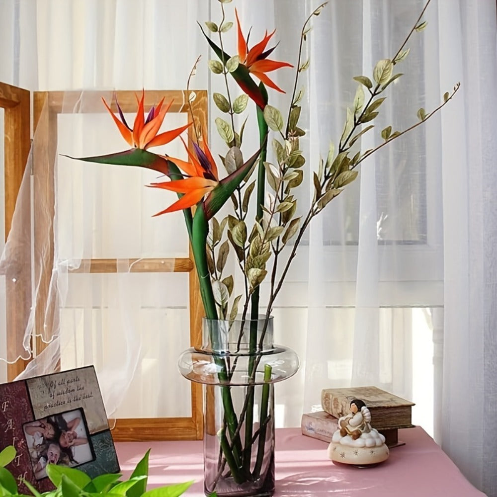 Artificial Bird of Paradise Flower Stems, Three-Piece 24.5-Inch Rubber-Labeled Set in Four Colors