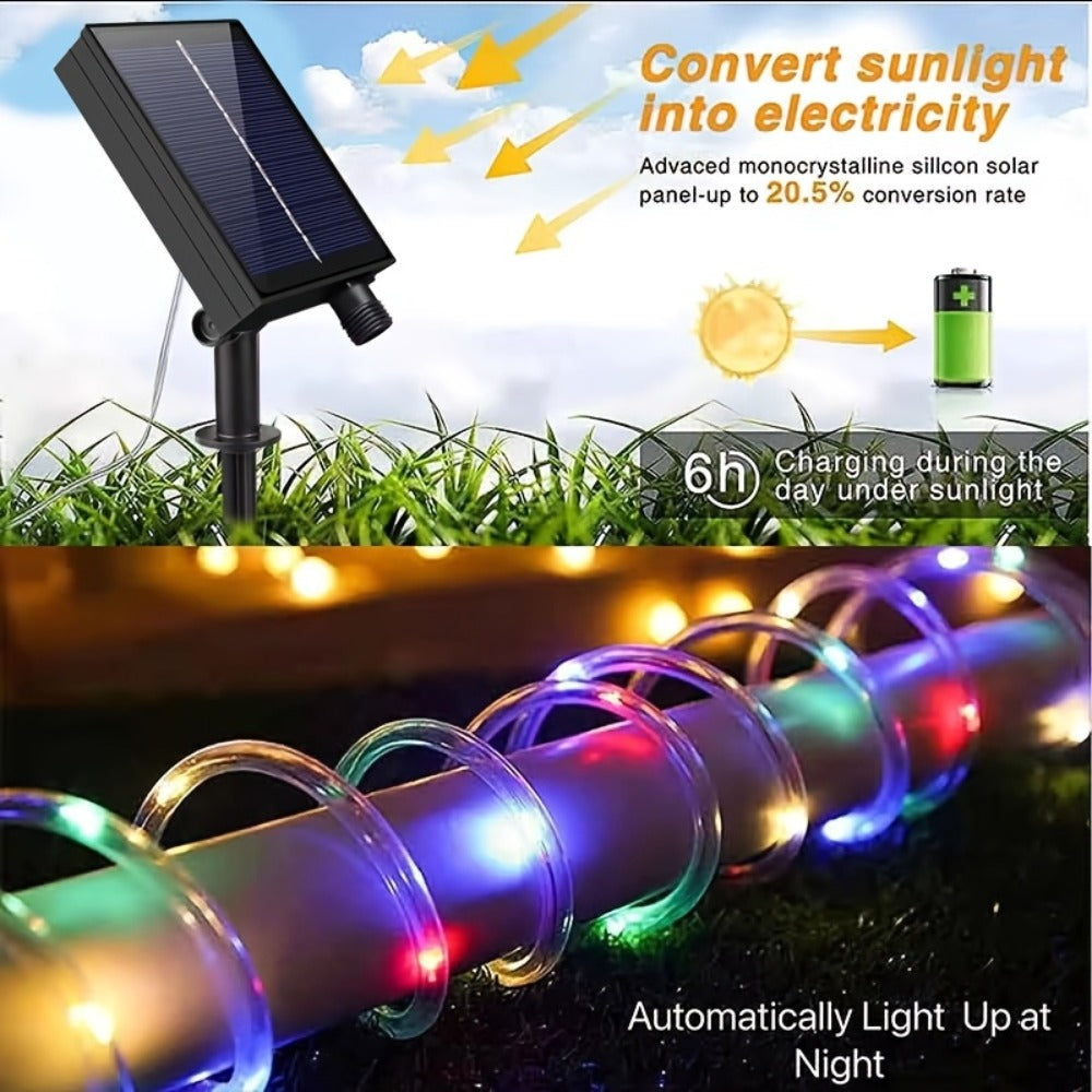 Solar Rope Lights Outdoor – Waterproof Fairy String Lights with Remote Control 8 Modes 1200mAh Battery for Garden Patio Fence Tree Wedding Party – Multicolor Cold White Purple Yellow – 49-115FT
