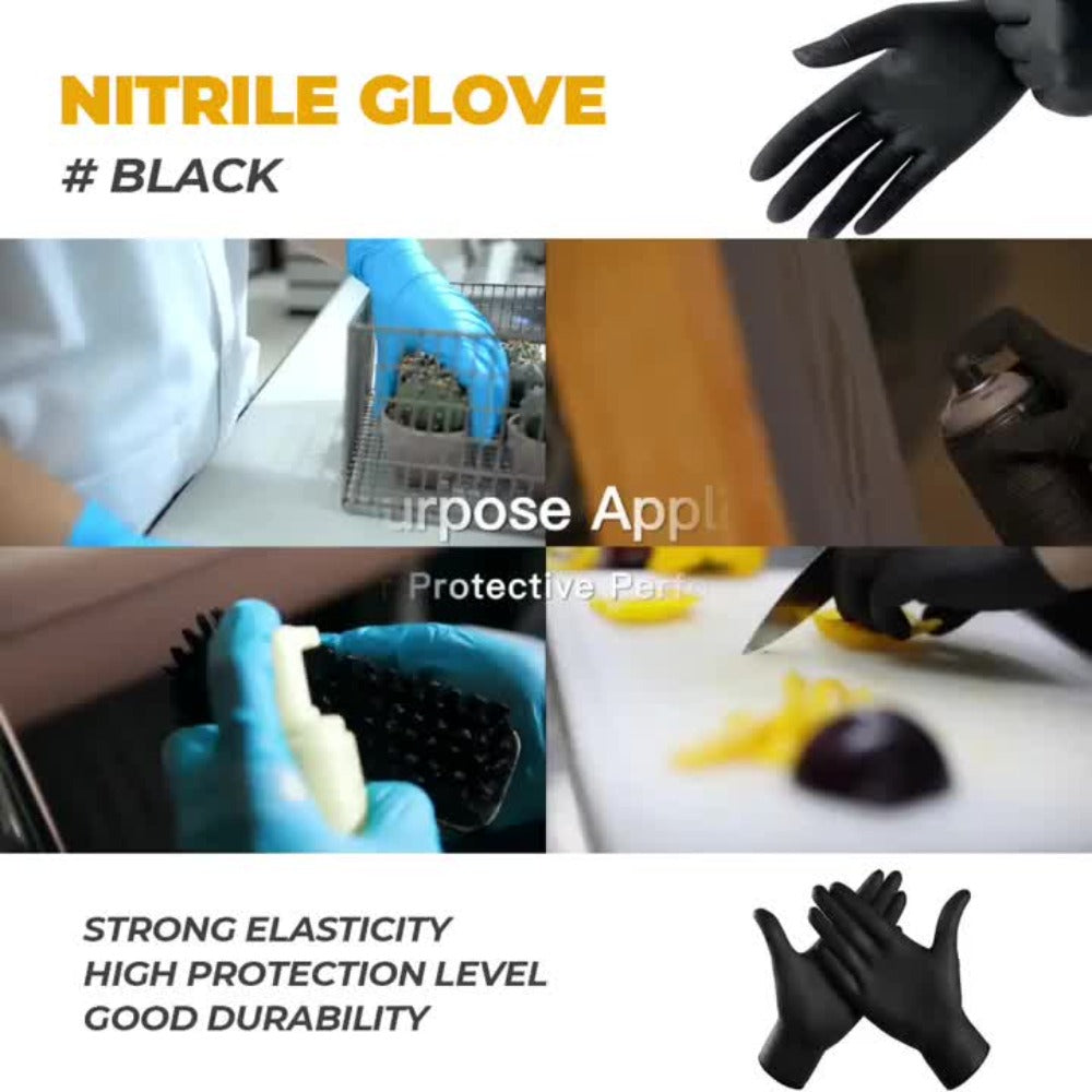 Black Nitrile Gloves 100 Count, 6 Mil Thick Latex-Free Disposable Gloves, Chemical Resistant Tear-Resistant Flexible Ambidextrous, for Automotive, Kitchen, Cleaning, Tattooing & Car Detailing – M, L, XL