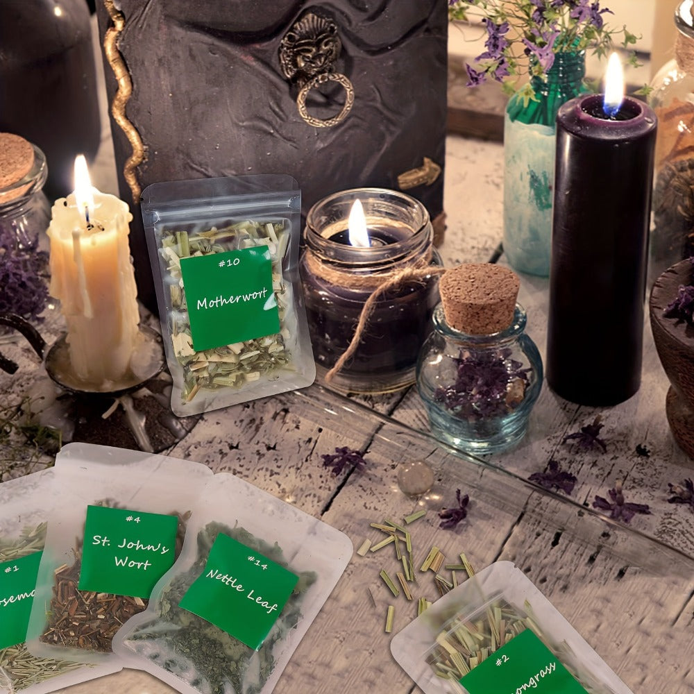 Dried Herbs Kit 30 Packs for Wicca Witchcraft Rituals Altar Supplies Magic Spells with Metal Spoon Witch Starter Set Halloween Gift for Her Him