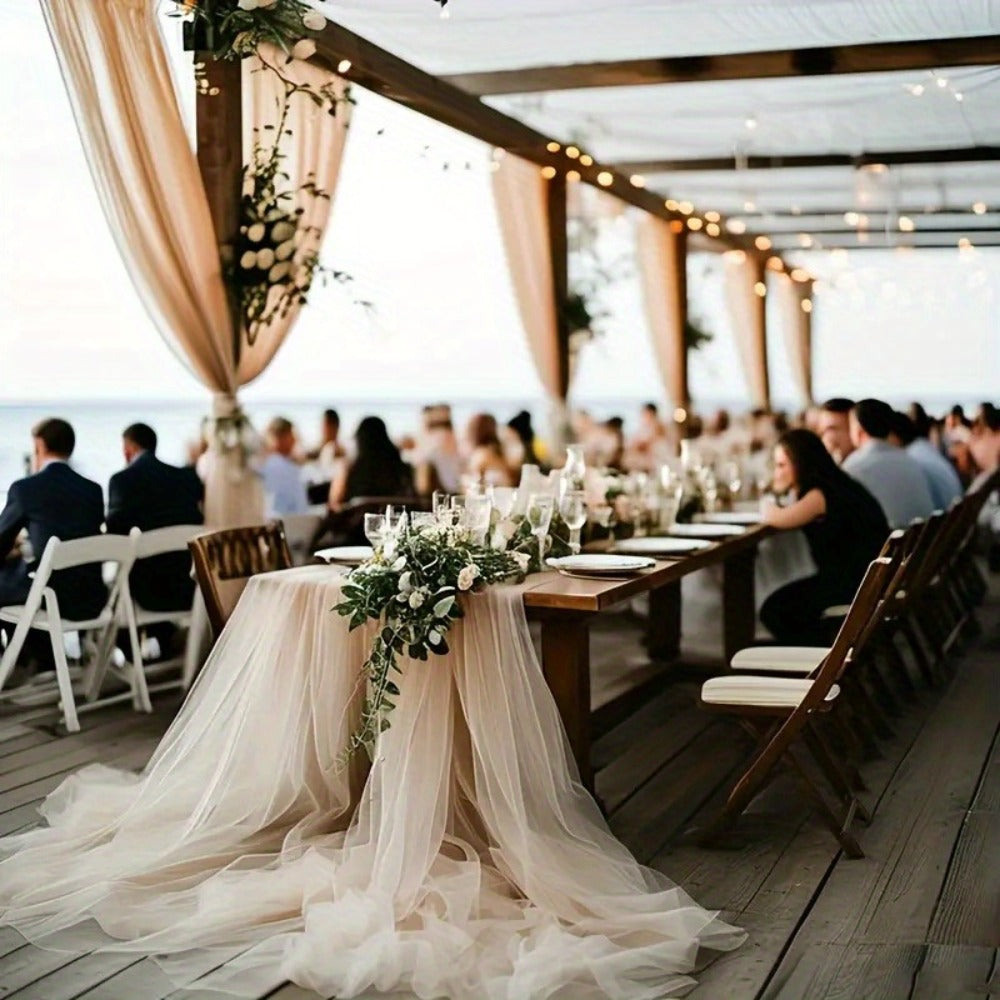Six-Roll Polyester Tulle Fabric Set, 29.9 x 197.6 Inches per Roll, in White or Champagne Color Options