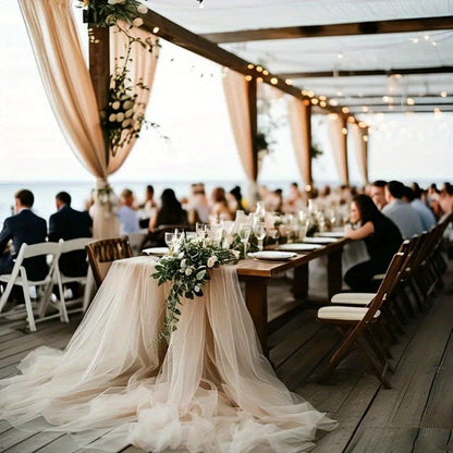 Six-Roll Polyester Tulle Fabric Set, 29.9 x 197.6 Inches per Roll, in White or Champagne Color Options