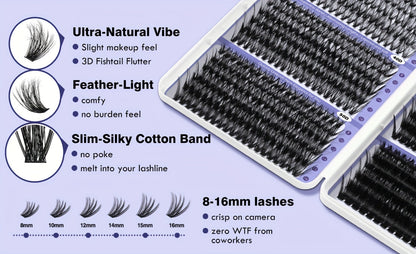 Premade Lash Clusters 708Pcs Mixed Length 30D 50D 80D 100D Wispy Volume Kit – Natural Fluffy DIY Lash Extensions with Bond Seal & Applicator for Everyday, Party, Travel & Event Looks