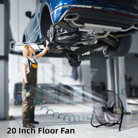Industrial Floor Fan – Heavy Duty Metal Stand Fan with 3 Speed Settings & 360° Tilt, High Velocity Airflow for Warehouse, Workshop, Garage, Factory & Basement – 4/9/14/20 Inch