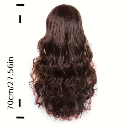 Synthetic Wig 28-Inch Big-Wave Curly Headband Style in Dark Brown or Black for Parties and Weddings