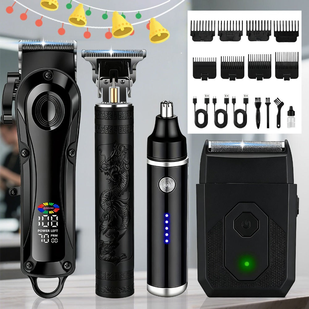 Black Hair Clipper Set with Full-Size Clipper, T-Blade Trimmer, Detail Tool and Foil Shaver, MC401 or MC201