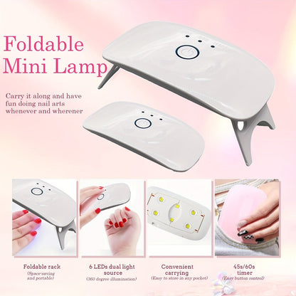Poly Nail Gel Extension Kit 6 Colors with USB UV LED Lamp & Slip Solution - All-in-One Polygel Nail