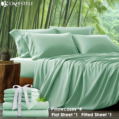 Bamboo Blend Bed Sheet Set 6pcs – Flat Sheet, Fitted Sheet & 4 Pillowcases, Ultra Soft Lyocell Viscose Breathable Bedding for Hot Sleepers, Deep Pocket Twin Full Queen King, 11 Colors