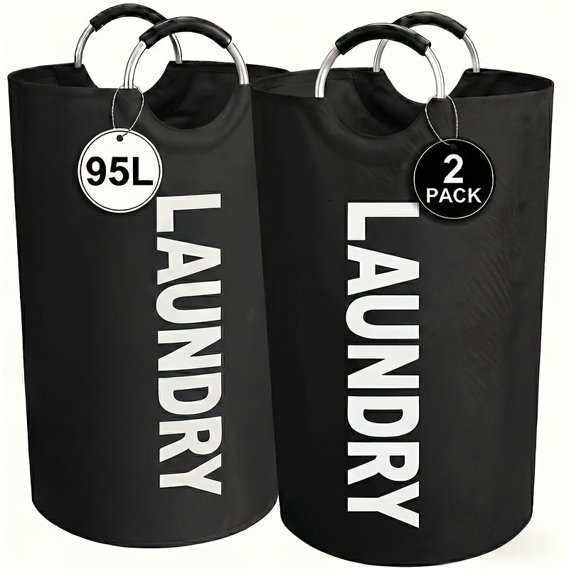 Two-Piece 95L Foldable Laundry Hamper Set with Ring Handles in 12 Solid or Mixed Color Options